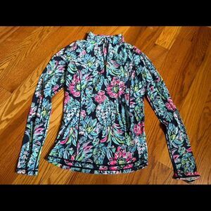 Lilly Pulitzer Blue Tie Front Fitted Polo Top